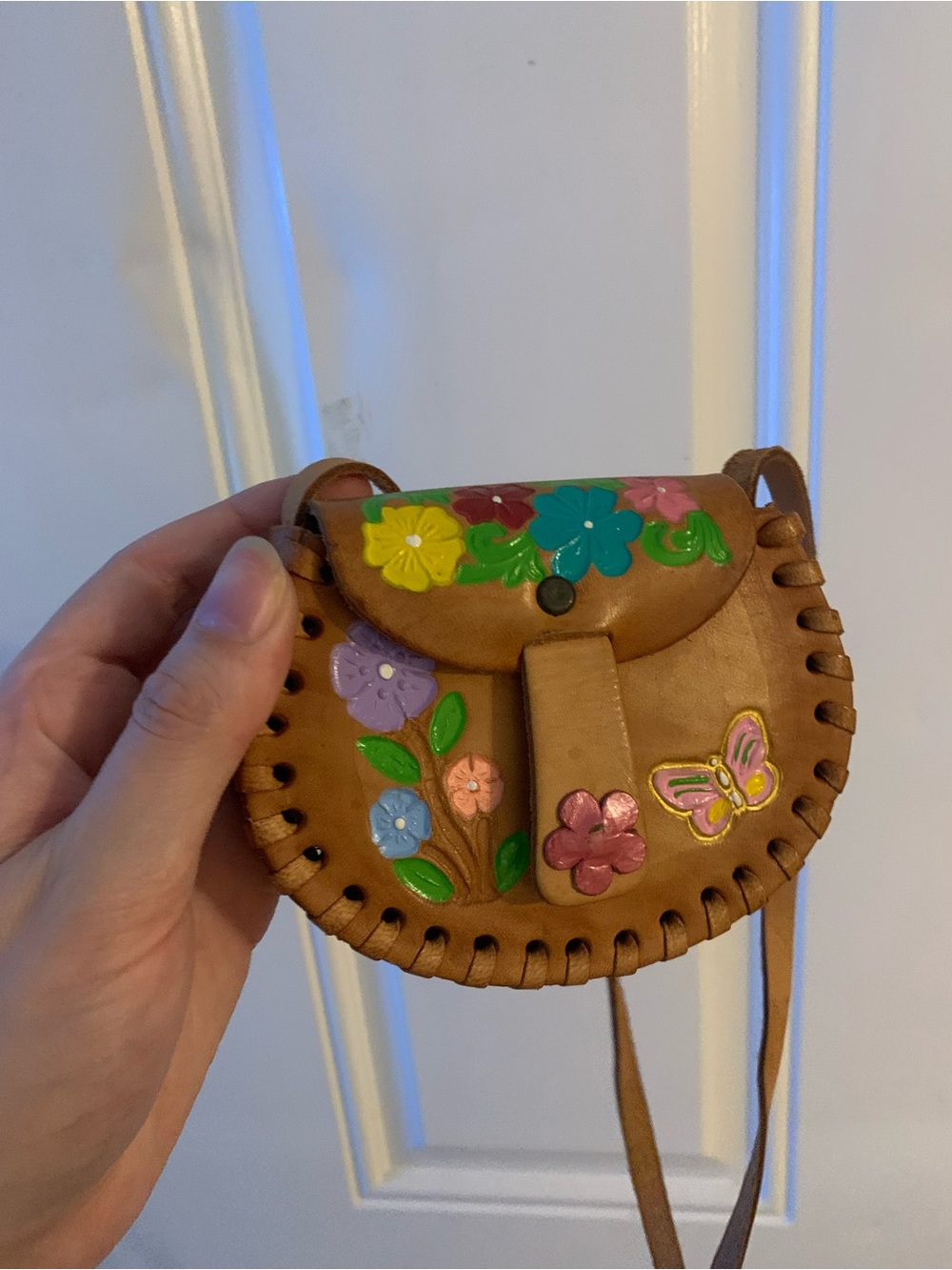 Leather Floral Butterfly Women’s tiny Crossbody Bag Small Oval from Mexico